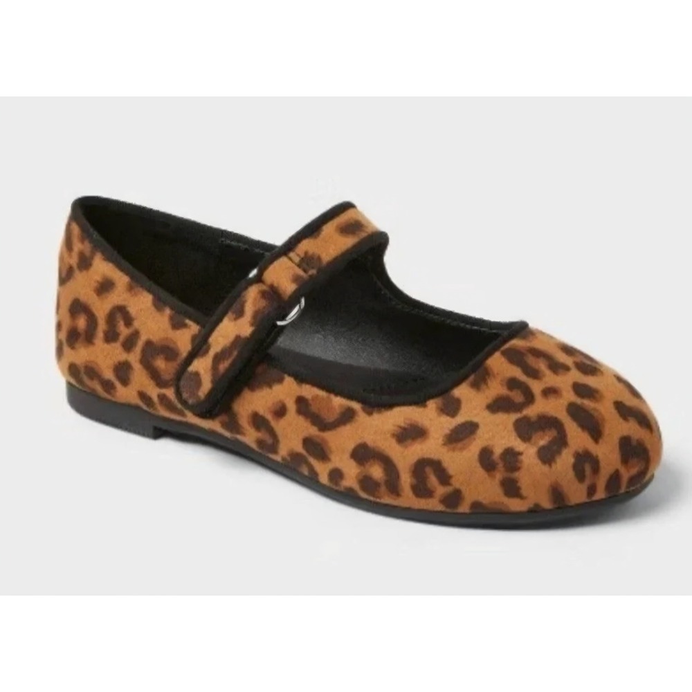 Cat & Jack Addy Leopard Print Mary Jane Flats Memory Foam Tan Kids Size 11
